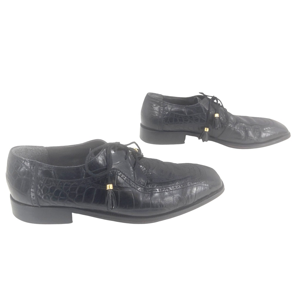 Marco Vicci Memphis Mens Croc Embossed‎ Wingtip Oxford Dress Shoe Black 11M